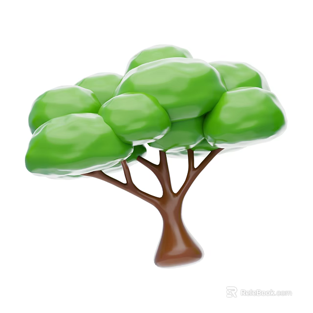Stylized Arbor With Rounded Green Foliage And Brown Trunk Design 3d model 
