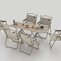 Outdoor Folding Table With Six Woven Chairs Metal Frame And Dinnerware For Patio Dining
