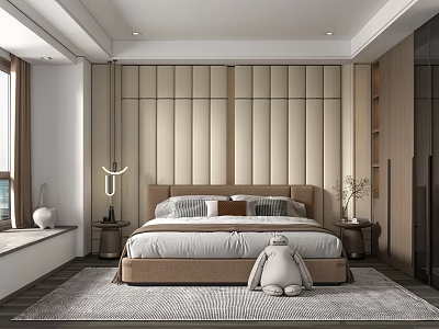 Modern Bedroom Interior With Tufted Accent Wall Upholstered Headboard And Area Rug 3d model
