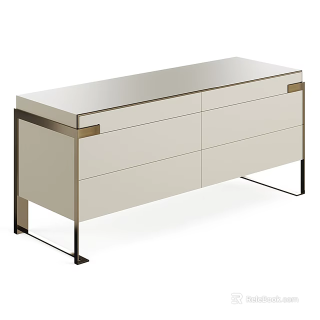 Modern Entryway Console Cabinet With Smooth Top Drawers And Metal Frame Design 3d model 