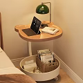 Wooden Three Leaf Clover Shaped Side Table With Laptop Table Lamp Magazines And Storage Basket