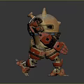Yellow And Red Mechanical Robot With Vintage Body And Limb Components
