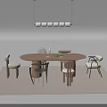 Modern Round Dining Table Set with Four Chairs Pendant Light and Area Rug 3d model