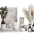 Elegant Bathroom Accessories With Candles Diffusers Bottles And Decorative Plants 3d model