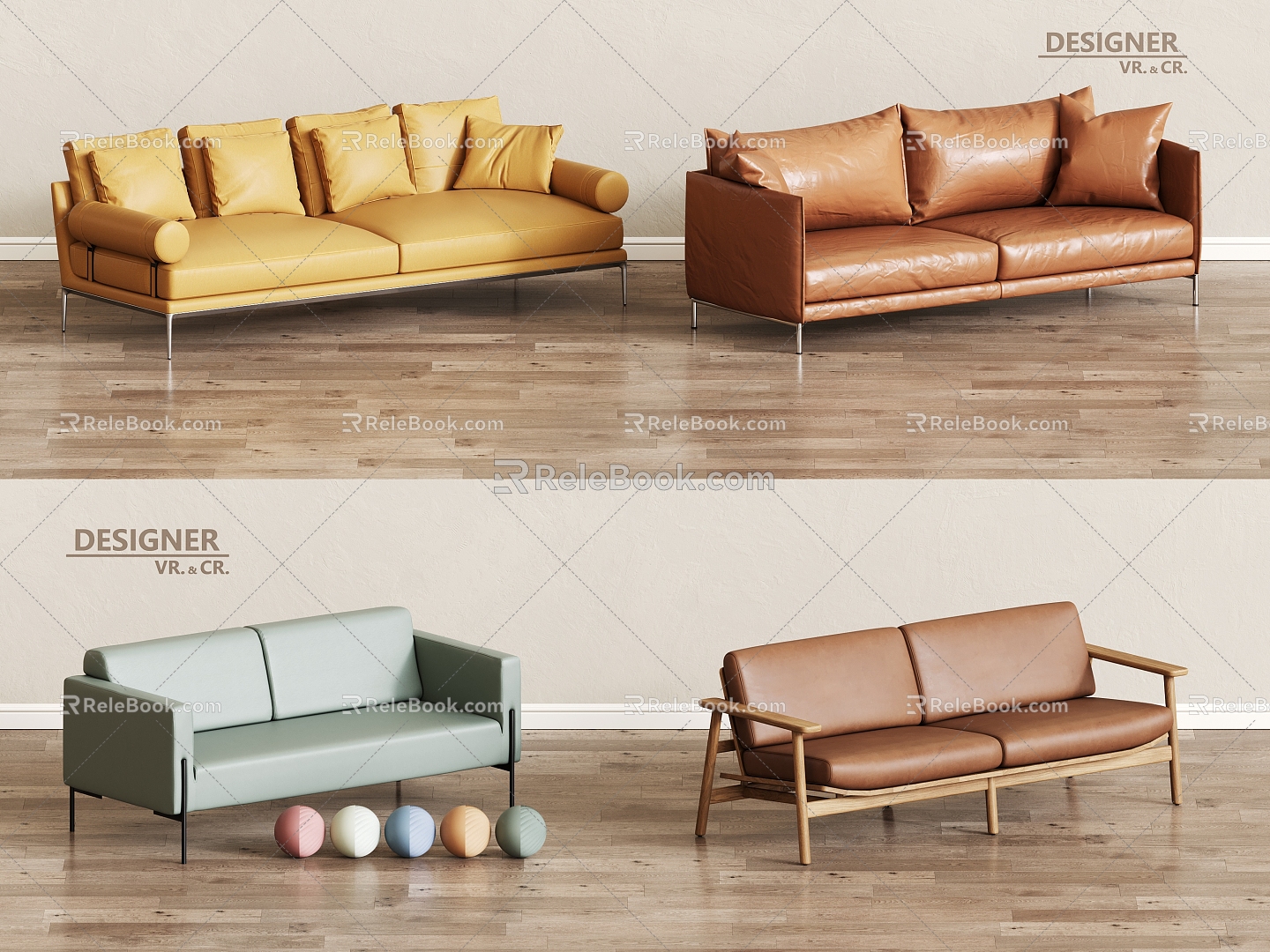 Modern double sofa in leather 3d model