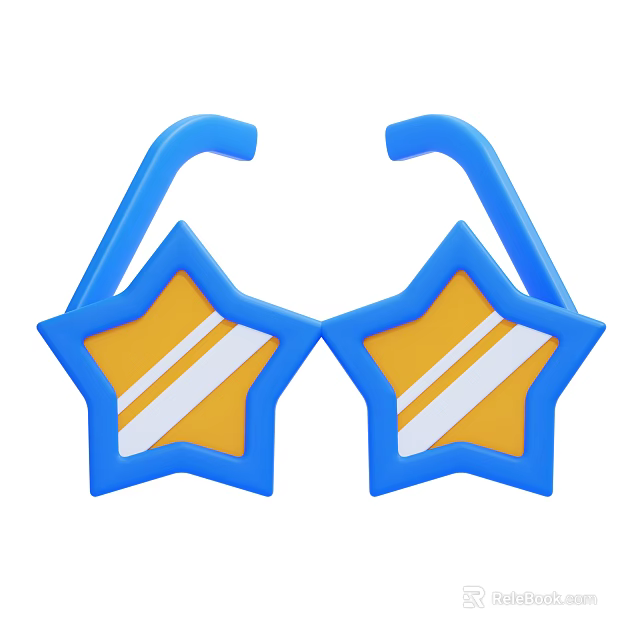 Star Shaped Sunglasses With Blue Frame Yellow Lenses And White Stripes 3d model 