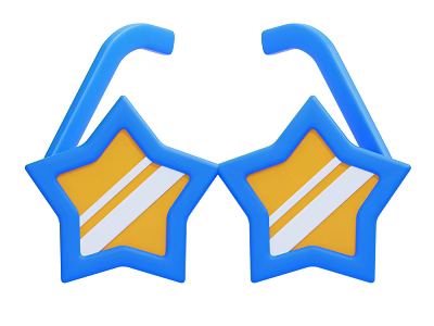 Star Shaped Sunglasses With Blue Frame Yellow Lenses And White Stripes 3d model