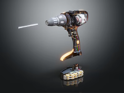 Industrial Drill Exploded View Showing Internal Mechanical Components And Battery Base Structure 3d model