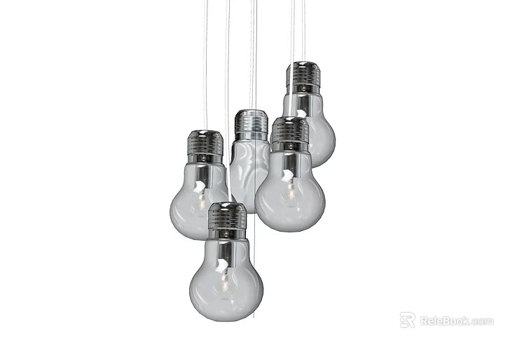 Modern Multiple Transparent Bulb Pendant Chandelier With Silver Base And White Hanging Cords 3d model 