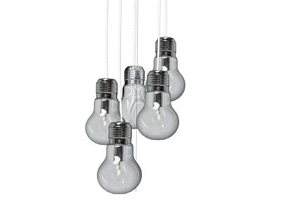 Modern Multiple Transparent Bulb Pendant Chandelier With Silver Base And White Hanging Cords 3d model