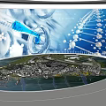 Futuristic Technology Display With Circular Platform Earth Model Data Streams And Molecular Structures