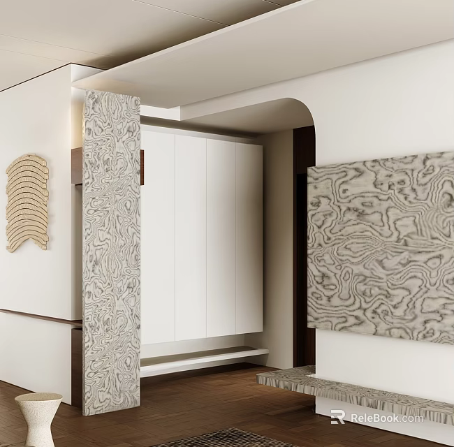 Modern Entryway Hallway Interior Design With White Storage Cabinets And Textured Wall Decor 3d model 