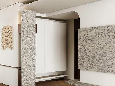 Modern Entryway Hallway Interior Design With White Storage Cabinets And Textured Wall Decor 3d model