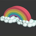 Colorful Rainbow Shaped Decorative Ornament Set With White Clouds And Black Background Reflection