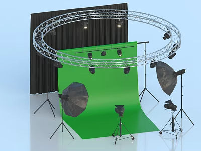 Commercial Studio Equipment With Circular Truss Green Screen Backdrop Photography Lights And Stands 3d model
