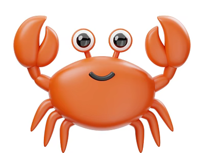Cute Orange Aquatic Crab Character With Big Eyes And Smiling Face 3d model