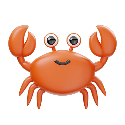Cute Orange Aquatic Crab Character With Big Eyes And Smiling Face 3d model