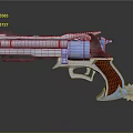 Mechanical Revolver With Blue Metallic Components Silver Barrel Red Wooden Grip And Gear Details