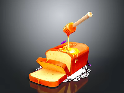 Sliced Bread With Honey Dipper Drizzling Fresh Honey On Lace Doily 3d model