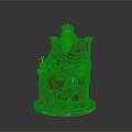 King Figurine Seated On Stone Throne With Golden Crown Red Robe And Goblet