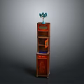 Tall Wooden Cabinet With Multiple Shelves Drawer And Decorative Top Ornament