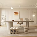 Modern Study Room Interior With White Walls Desk Chair Laptop Table Lamp And Rug
