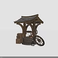 Traditional Well with Wooden Buckets and Crates as Daily Living Supplies