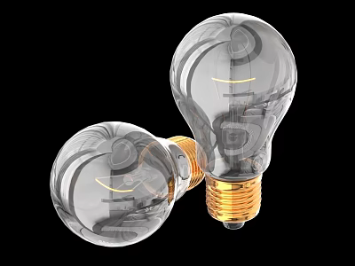 Transparent Glass Light Bulbs With Golden Base And Filament On Black Background 3d model
