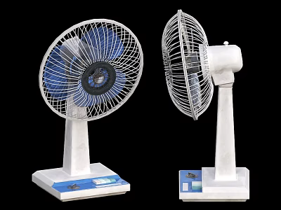 Electric Air Cooling Fans With Blue Blades White Stand And Control Panel Design 3d model