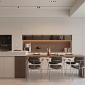 Modern Restaurant Interior Design With Dining Table Chairs And White Cabinets 3d model