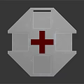 White Medical Equipment With Red Cross And Modern Layered Reflective Structure