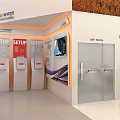 SUNTECH Exhibition Booth Red White Design With Top Logo Large Screen And Green Field