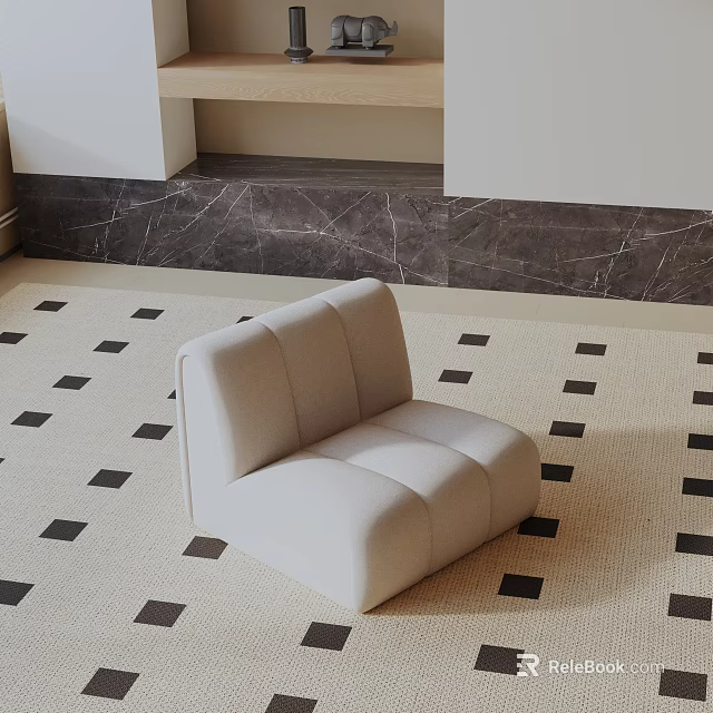 Light Colored Leisure Chair With Modern Design On Black And White Square Carpet 3d model 