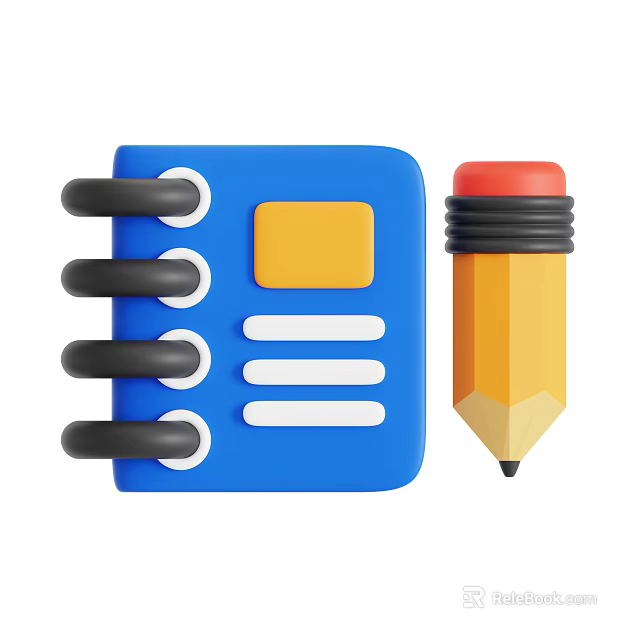 Blue Spiral Bound Notebook With Yellow Sticky Note And White Lines Plus Yellow Pencil 3d model 