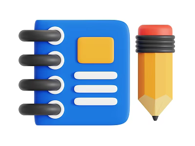 Blue Spiral Bound Notebook With Yellow Sticky Note And White Lines Plus Yellow Pencil 3d model