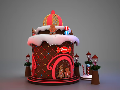 Festive Gingerbread House Featuring Sweet Sign Snowy Roof And Candy Decorations 3d model