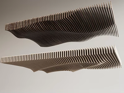 Stylish Modern Ceiling Design With Wavy Striped Panels And Layered Architectural Structure 3d model