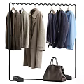 Stylish Modern Wardrobe Display With Hanging Coats Suits And Leather Handbag