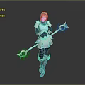 Blonde Haired Female Character In Armored Outfit Holding Creature Themed Magic Staff With Green Gemstones