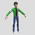 Man Wearing Green Jacket White Stripes Black T-shirt Blue Pants White Shoes Arms Outstretched