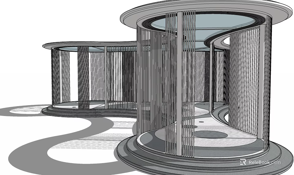 Modern Circular Pergola Design With Slender Columns And Curved Pathway 3d model 