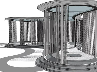 Modern Circular Pergola Design With Slender Columns And Curved Pathway 3d model