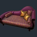 Elegant Purple Two-Seater Sofa With Gold Floral Pattern Gold Cushions And Wooden Legs