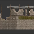 Traditional Stone Courtyard Structure With Roof Stone Walls Clay Pots And Plants