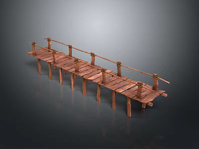 Wooden Bridge Landscape Structure With Plank Deck Railings And Support Posts 3d model