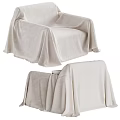 Cozy Beige Linen Armchair Covered With Soft Blanket And Decorative Pillow