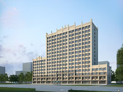 Modern High Rise Office Building Exterior With Large Windows And Surrounding Greenery 3d model