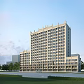 Modern High Rise Office Building Exterior With Large Windows And Surrounding Greenery
