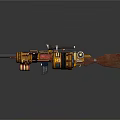 Steampunk Sci Fi Mechanical Gun With Scope Wooden Stock And Gear Details