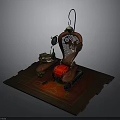 Vintage Barber Chair Setup With Red Rug Mirror And Tool Table